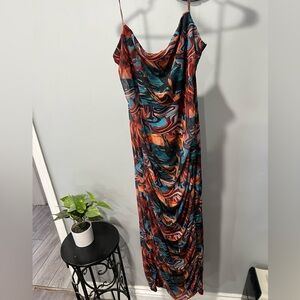 PrettyLittleThing Swirl Print Maxi Dress - Teal, Rust & Black